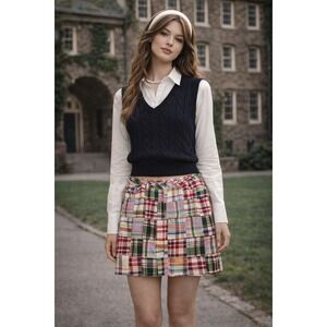 VTG 90s Y2K Faded Glory Preppy Gingham Patchwork‎ Madras Plaid Mini Skort 10